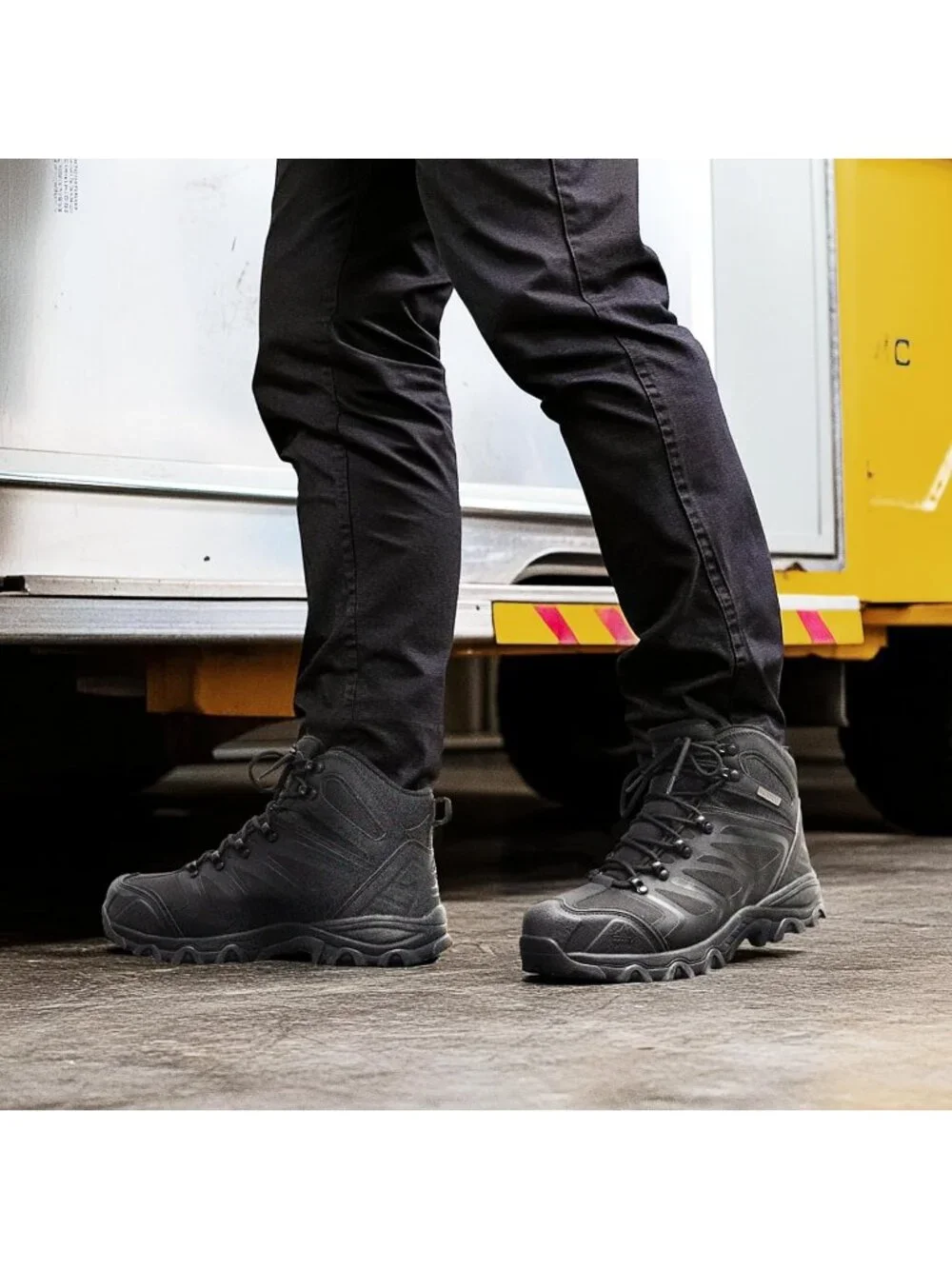 Men's Black Waterproof Shoes Casual Mid Top Steel Toe Non Slip Hiking Boots